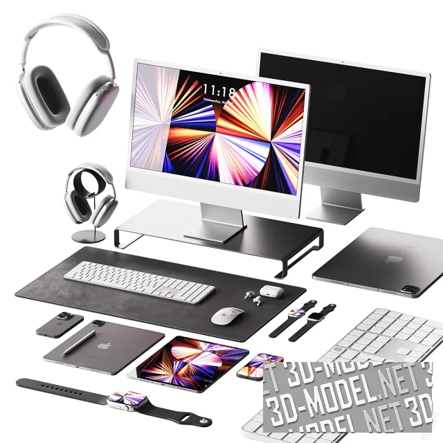 3d-модель Компьютер Apple iMac 24 Retina 4.5K, M3 и аксессуары