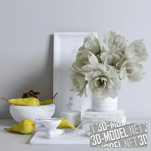 3d-модель Сет из белого мрамора, с грушами