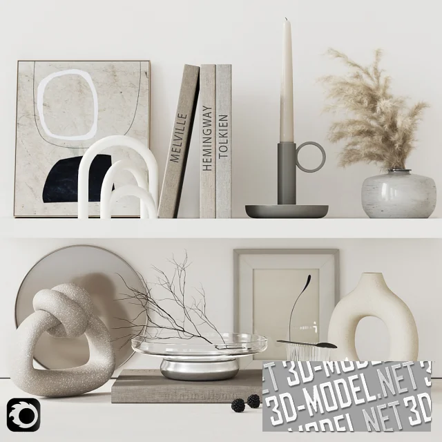 3d-модель Декоративный набор со скульптурными вазами