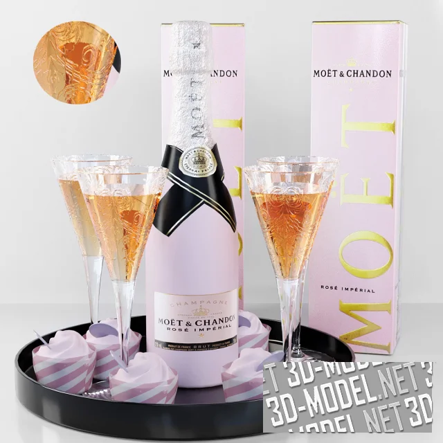 Игристое вино (шампанское Moet & Chandon) в бокалах и капкейки
