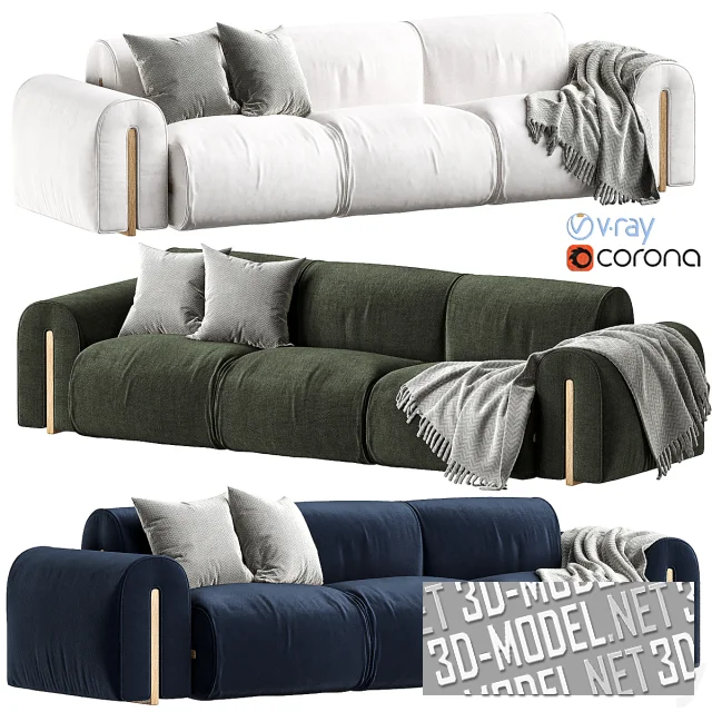 3d-модель Трехместный диван COLLE, 3 цвета