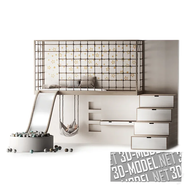 Игровая зона с кроватью, горкой, лестницей