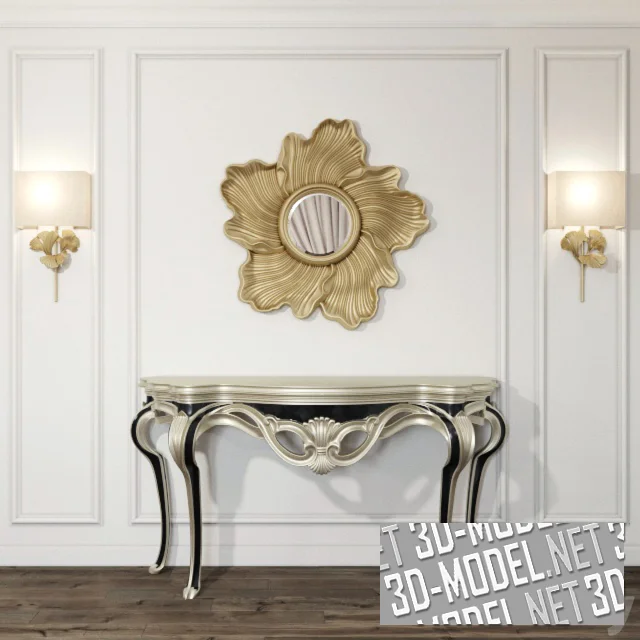 Классическая консоль Royal Life, зеркало Espejo Seaflo Oro и бра Gingko