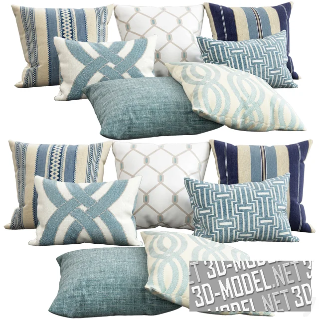 3d-модель Комплект подушек в морских оттенках