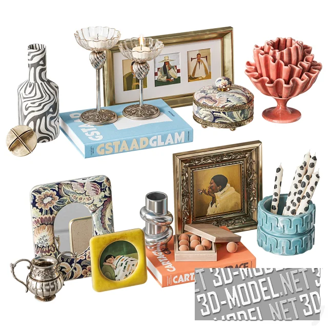 3d-модель Комплект с зеркалом, книгами, шкатулками