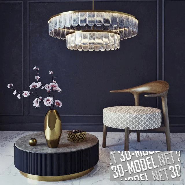3d-модель Кресло Giorgetti Ripple, столик Gallotti & Radice Nori и люстра Atelier Versailles