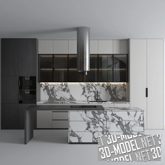 Островная кухня с мраморной отделкой
