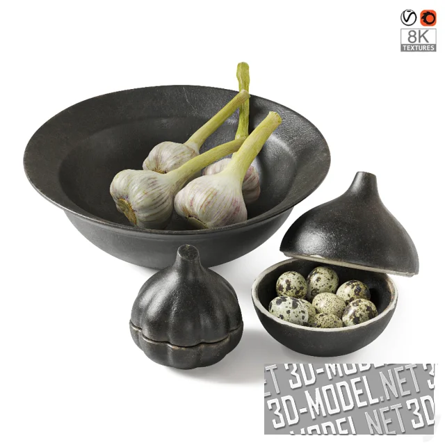3d-модель Посуда от Zara Home, чеснок и яйца