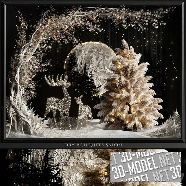 3d-модель Праздничная витрина с елкой и оленями