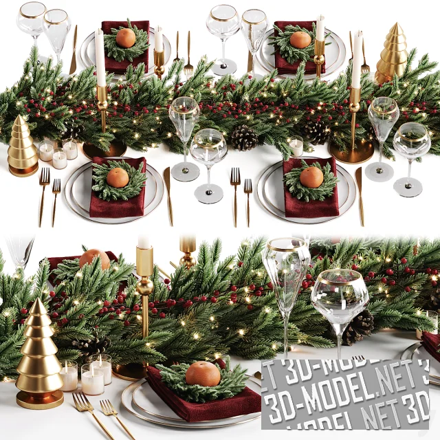 3d-модель Сервировка с рождественской гирляндой