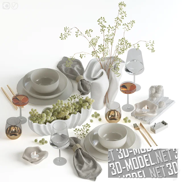 3d-модель Сервировка с вином и виноградом