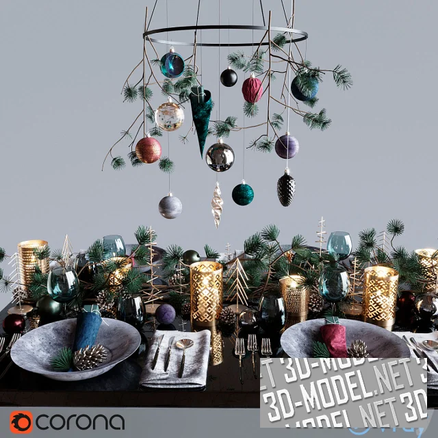 3d-модель Сервировка в темных тонах, для праздника