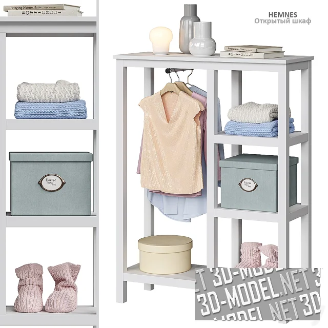 3d-модель Шкаф HEMNES от IKEA, с декором и одеждой