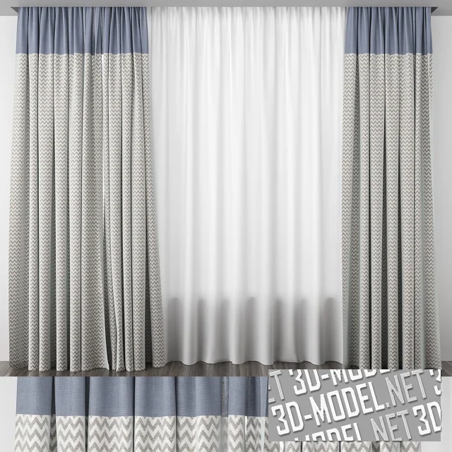 Шторы с серо-голубой полосой и орнаментом
