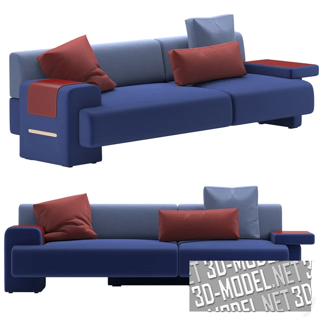 3d-модель Синий диван Haymann, с красными подушками