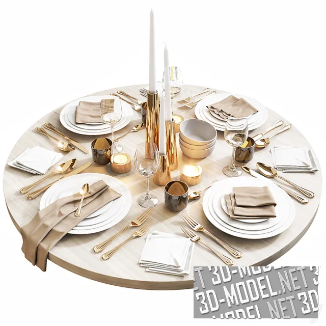 3d-модель Современная сервировка на круглом столе