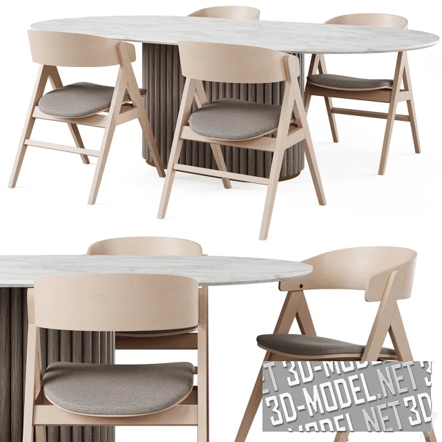 3d-модель Стол Cazarina NEWMAN и стулья Rowico Home WATERTON