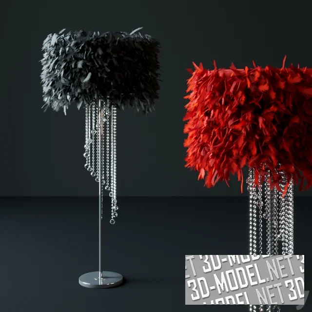 3d-модель Торшер с перьями и стеклянными подвесками