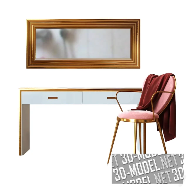 3d-модель Туалетный столик Rettangolo KD-6 и кресло WXL Nordic