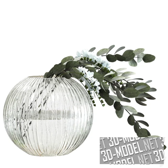 Ветки эвкалипта и фрезии в круглой вазе