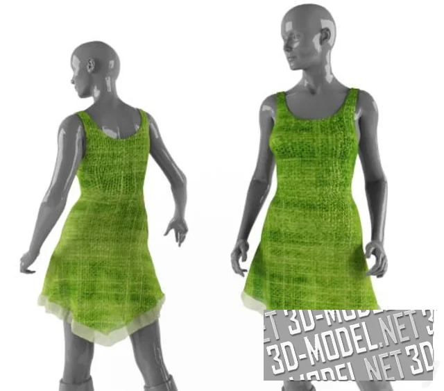3d-модель Женское платье зеленого цвета