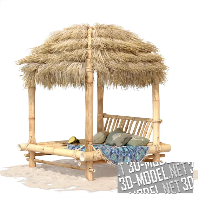 3d-модель Бамбуковая лежанка и навес