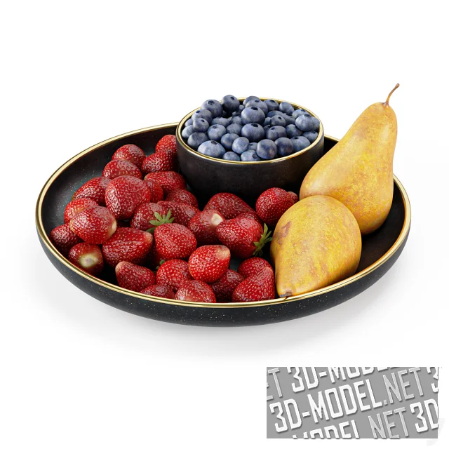 3d-модель Блюдо с клубникой, голубикой и грушами