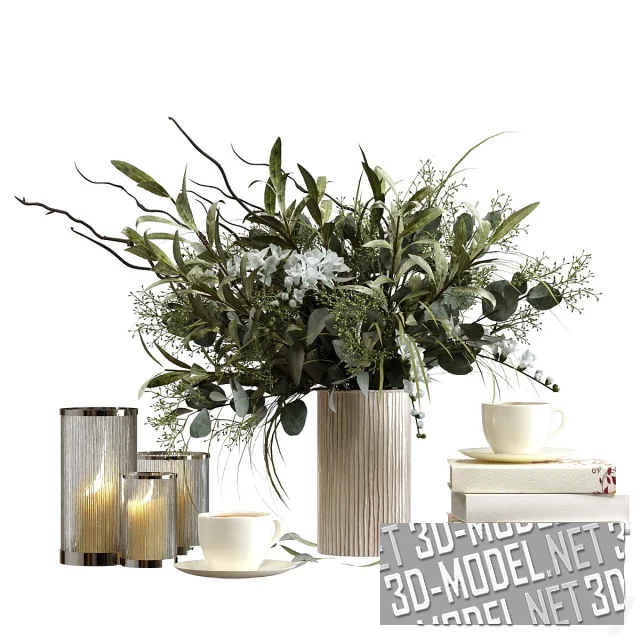 3d-модель Декоративный набор со свечами и капучино