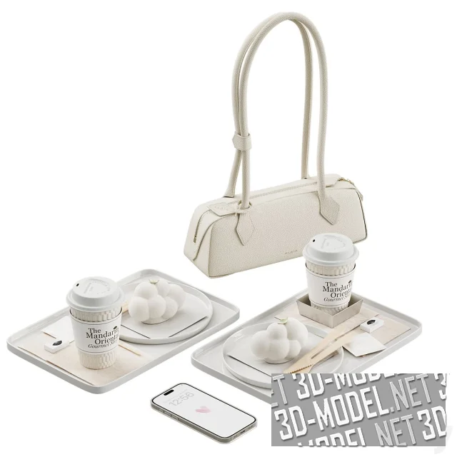 3d-модель Декоративный сет с сумкой и смартфоном