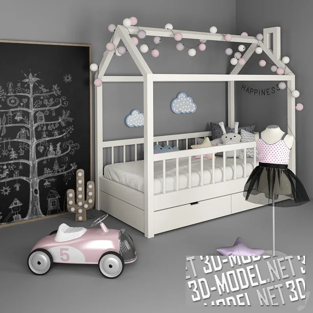 Детская кровать-домик, аксессуары и декор для спальни девочки