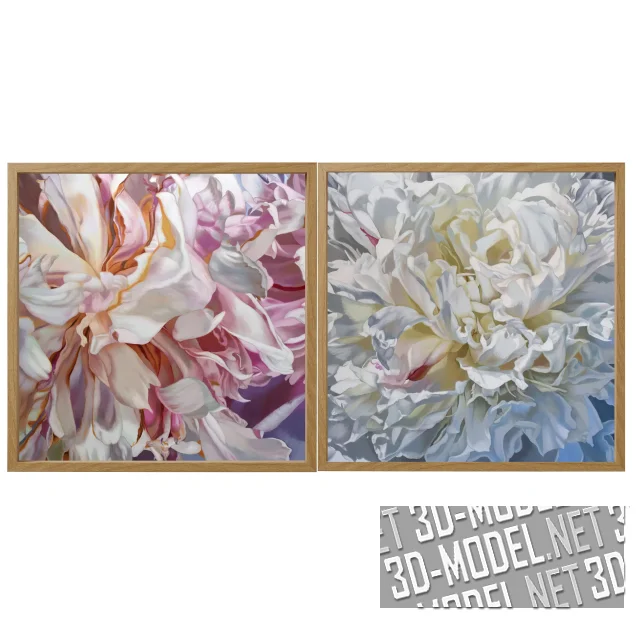 3d-модель Две картины с крупными пионами