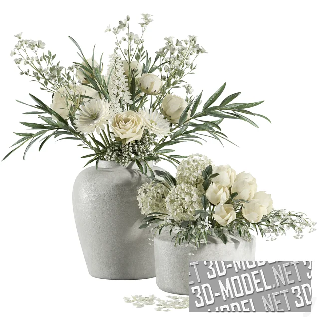 3d-модель Две вазы с букетами белых цветов