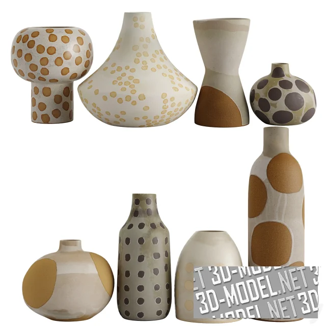 3d-модель Керамические вазы разной формы, с узором