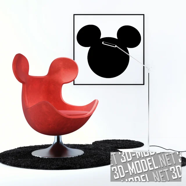 3d-модель Кресло Egg Mickey, ковер, торшер и постер