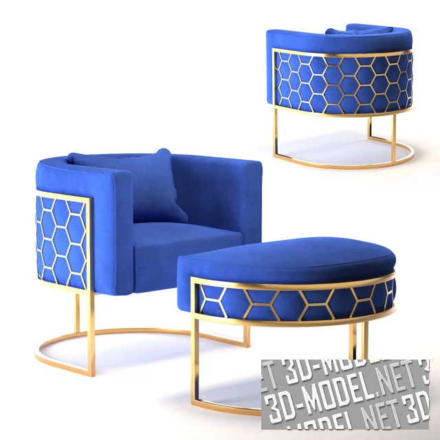 Кресло с пуфом (Alveare tub chair Brass)