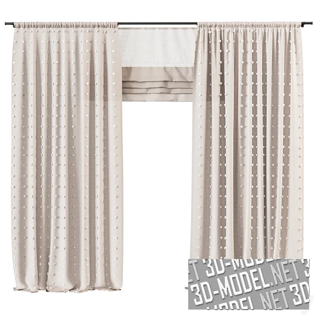 3d-модель Льняные шторы с маленькими помпонами