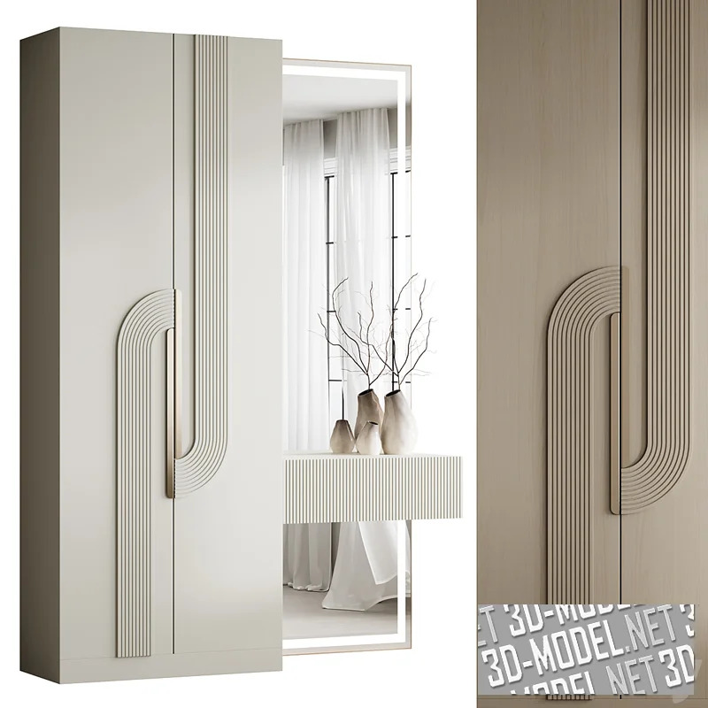 Минималистичный шкаф с зеркалом и консолью