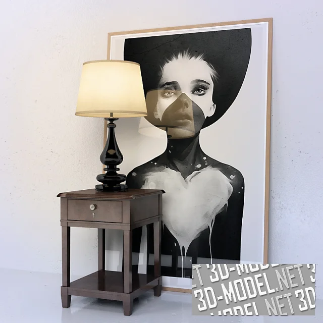 3d-модель Набор с картиной, тумбой, настольной лампой