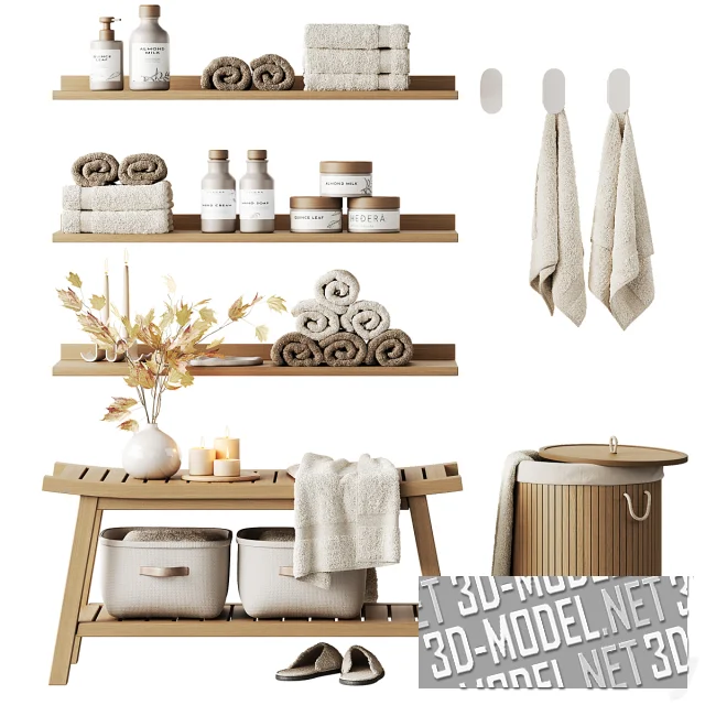 3d-модель Настенные полки, скамья и декор