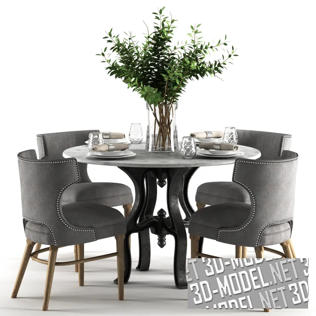 3d-модель Обеденные стулья Ashford Task и стол Hobbs 48 с мраморной столешницей