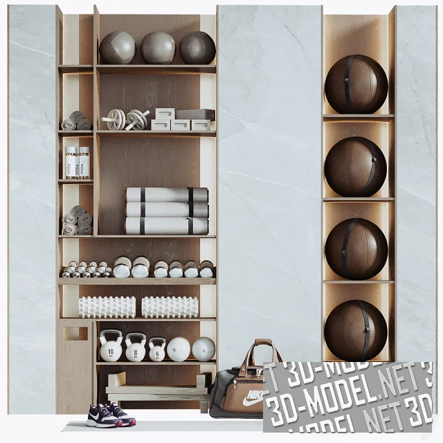 3d-модель Полки с гимнастическим оборудованием и сумка Nike