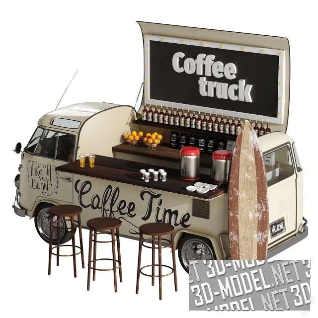 3d-модель Ретро-фургон в виде кофе-бара