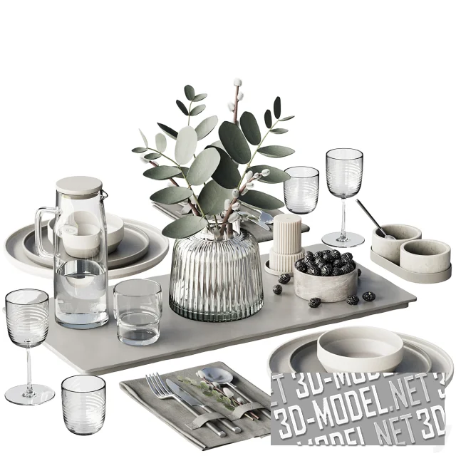 3d-модель Сервировка с эвкалиптом, вербой и ежевикой