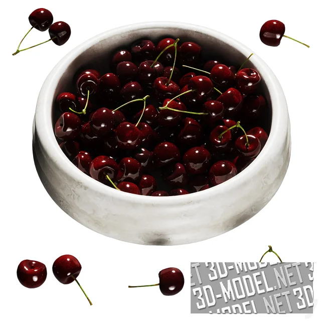 3d-модель Спелая вишня в чаше