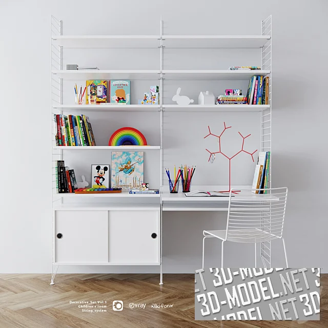Стул, стеллаж и аксессуары для детской