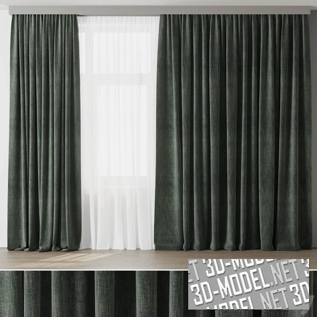 3d-модель Зеленая штора с карнизом