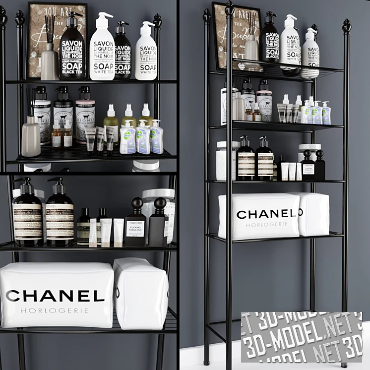 Стеллаж с декором и различными средствами