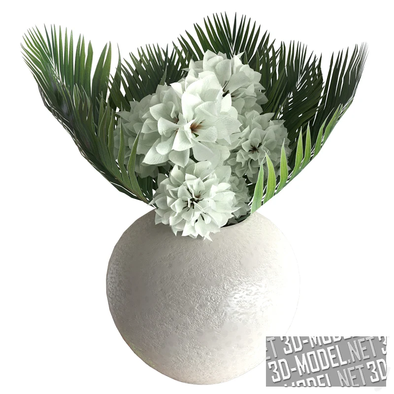 Белые цветы в круглой вазе