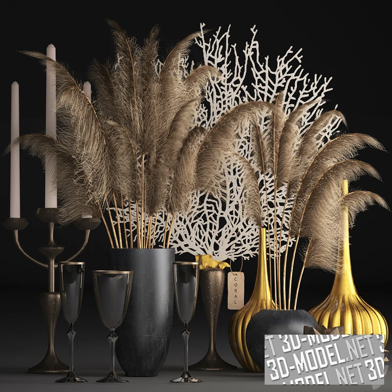 Букеты с пампасной травой и кораллами