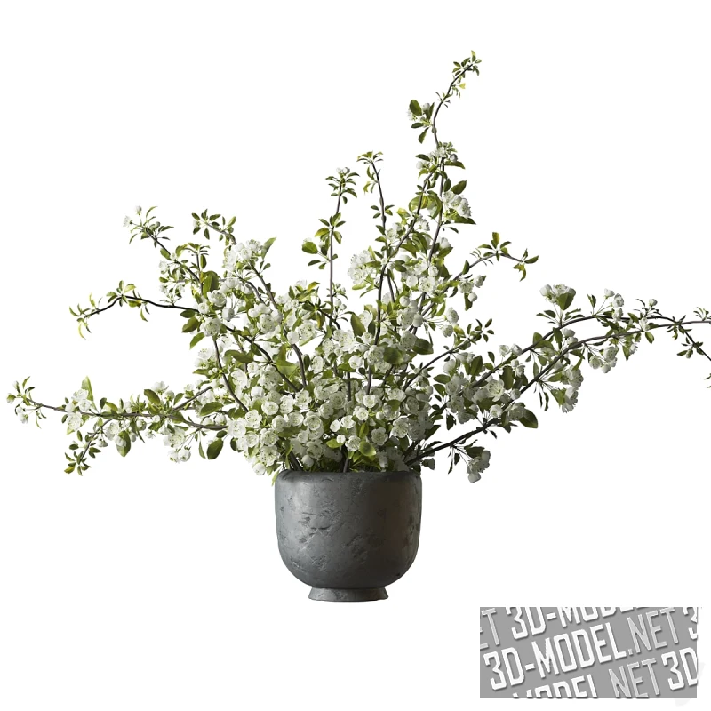 Букет из цветущих веток в глиняной вазе